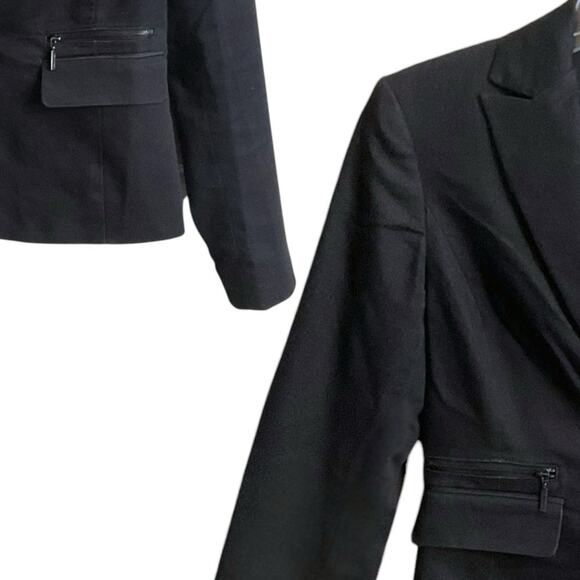 Calvin Klein Womens Blazer Size 2 Black Fully Lined Zip Pockets Notched Collar - Picture 4 of 8